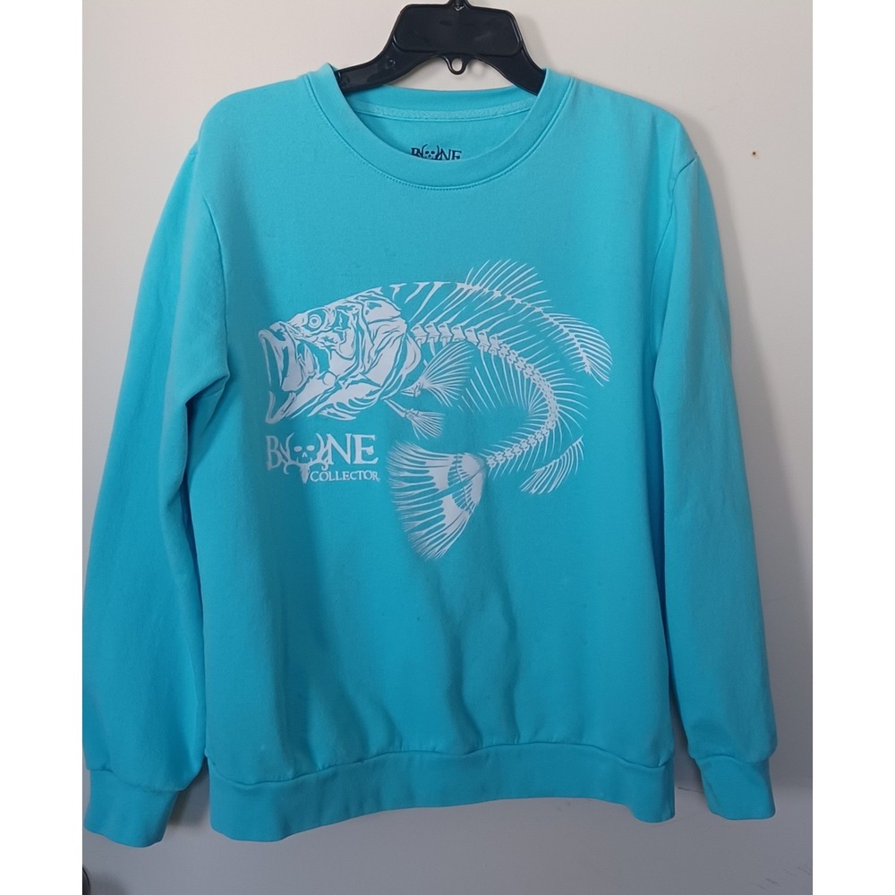Bone Collector‎ Men M Bass Fish Skeleton Graphic Sweatshirt Dadcore Sporty READ
